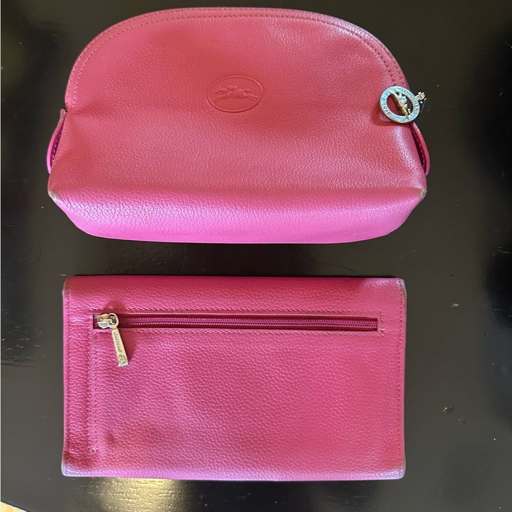 Longchamp wallet and make up bag! Hot pink purchased in Paris